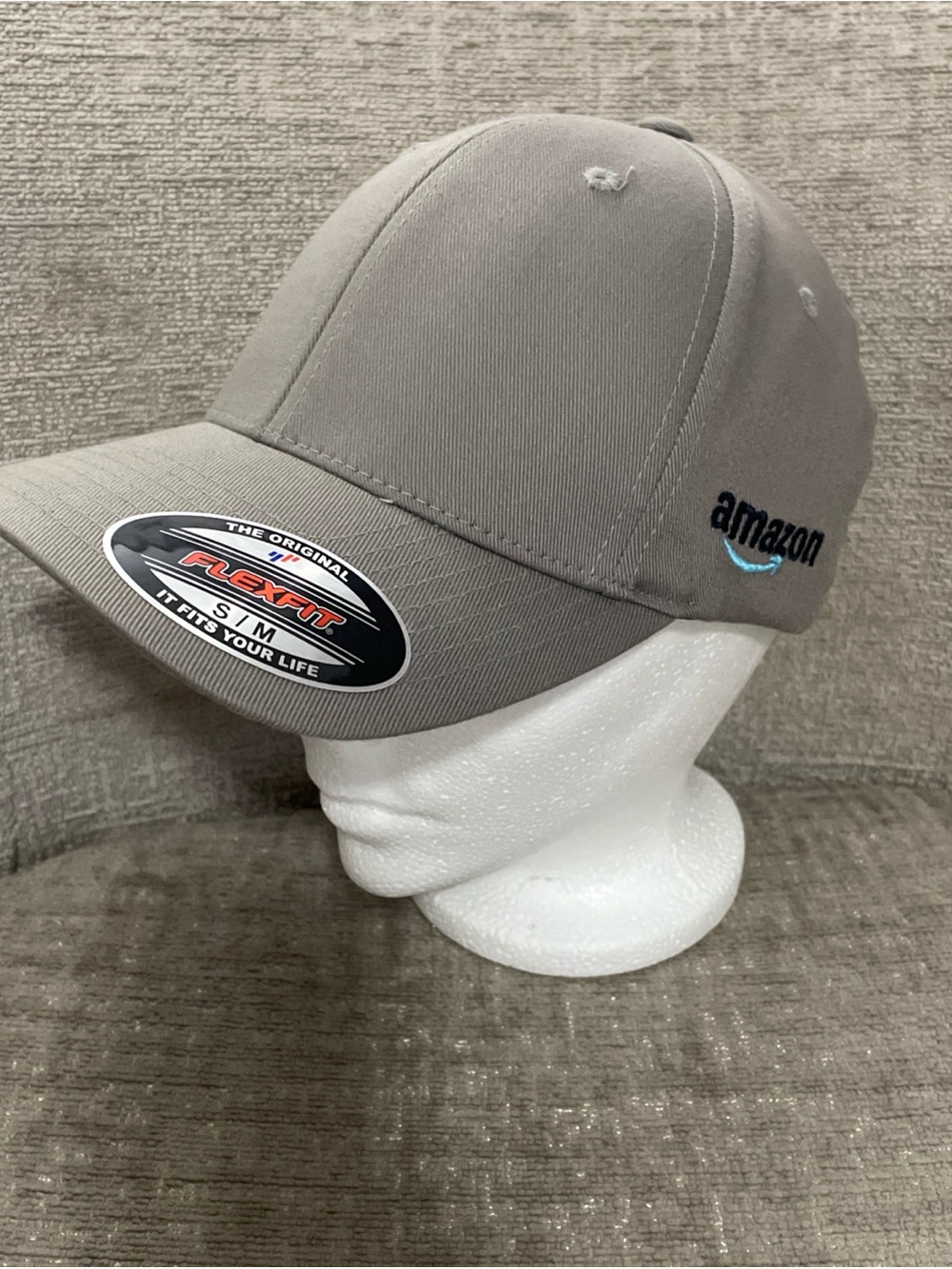 FLEXFIT Amazon Classic ORIGINAL 6-Panel Fitted Baseball Cap HAT S/M Grey - Picture 3 of 12